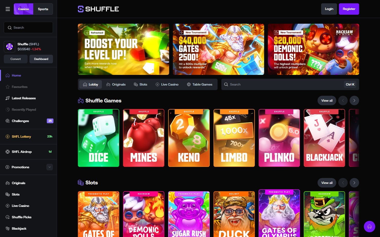 Shuffle website screenshot