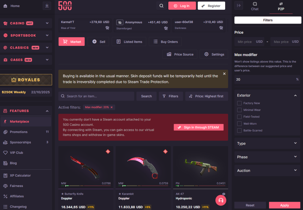 500 Casino free promo code